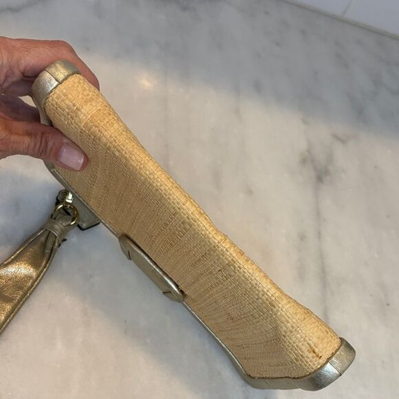 Coach Parker Natural Straw Leather Trim Clutch Wristlet Wallet Clutch - Picture 10 of 16